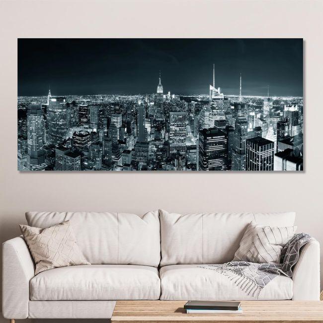 Canvas print Manhattan skyline at night, panoramic