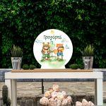 Wooden printed sign, Camping animals