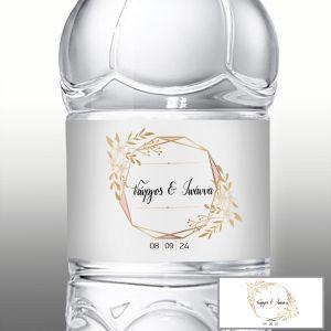 Αυτοκόλλητη ετικέταγάμου Γεωμετρικά σχήματα και χρυσαφί λουλούδια, όνομα ημερομηνία 2