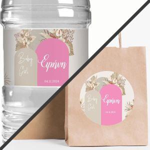 Αυτοκόλλητη ετικέτα Baby girl boho pink beige