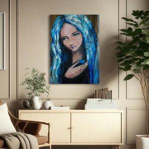 Canvas print Woman with blue hair holding small heart View 1 2