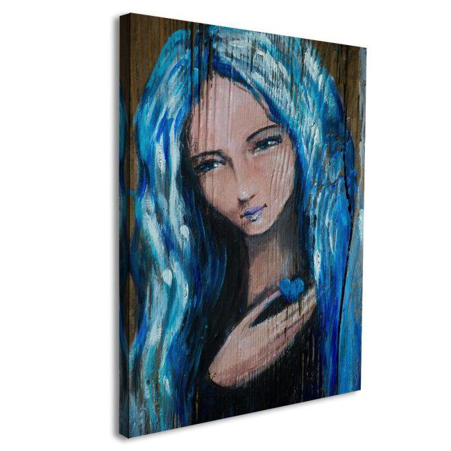 Πίνακας σε καμβά Woman with blue hair holding small heart