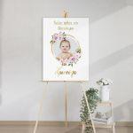 Canvas print welcome to my baptism, Golden circles, photo gold text