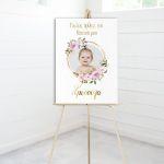 Canvas print welcome to my baptism, Golden circles, photo gold text