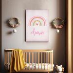 Canvas print Rainbow nordic pink, with name