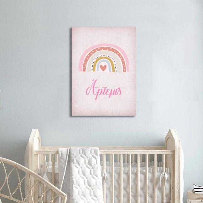Canvas print Rainbow nordic pink, with name