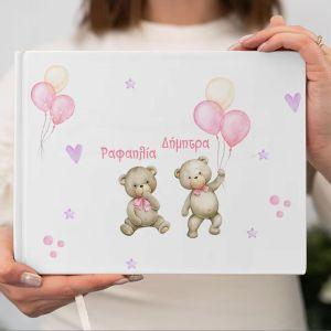 Wishes book, Twin teddy bears girly