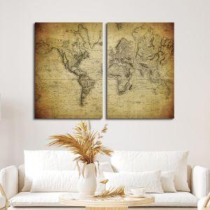 Canvas print Vintage world map 1814, two panels