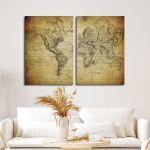 Canvas print Vintage world map 1814, two panels