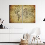 Canvas print Vintage world map 1814, two panels