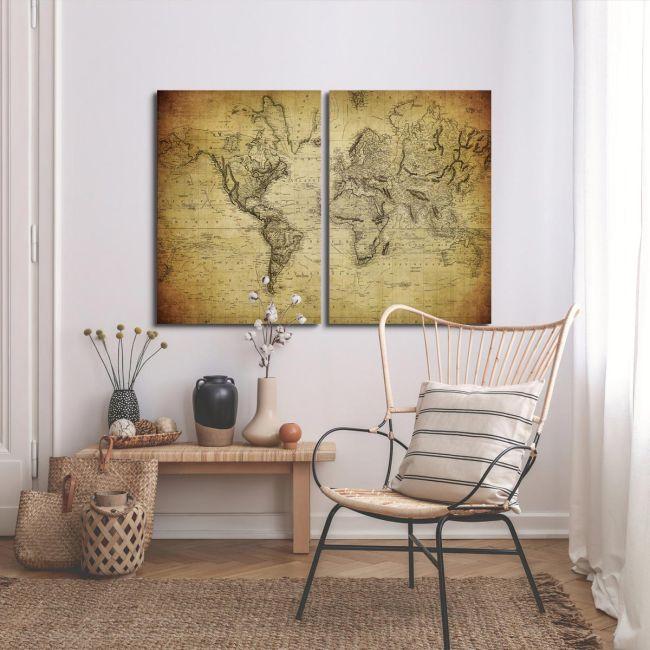 Canvas print Vintage world map 1814, two panels