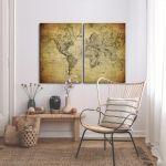 Canvas print Vintage world map 1814, two panels