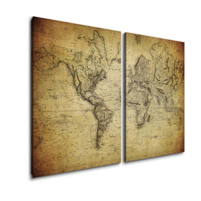 Πίνακας σε καμβά Vintage world map 1814, δίπτυχος