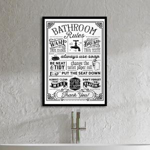 Bathroom rules vintage, αφίσα, κάδρο