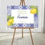Canvas print Vaptism welcome, Blue tiles lemons
