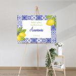 Canvas print Vaptism welcome, Blue tiles lemons