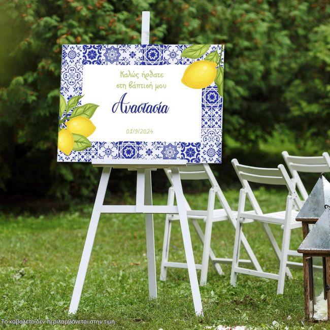 Canvas print Vaptism welcome, Blue tiles lemons