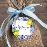 Ξύλινη φιγούρα για μπομπονιέρα, Blue tiles lemons