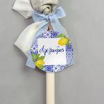 Wooden figure printed Blue tiles lemons