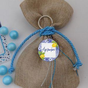 Wooden figure printed Blue tiles lemons 2