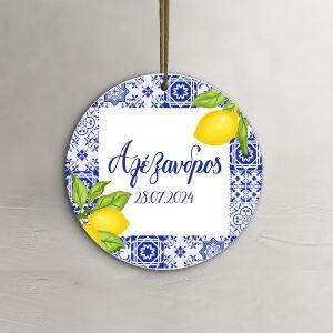 Labels thank you, Blue tiles lemons