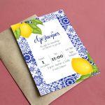 Προσκλητήριο πάρτι, βάπτισης, Blue tiles lemons