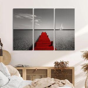 Πίνακας σε καμβά Κόκκινη προβλήτα, Red view, τρίπτυχος