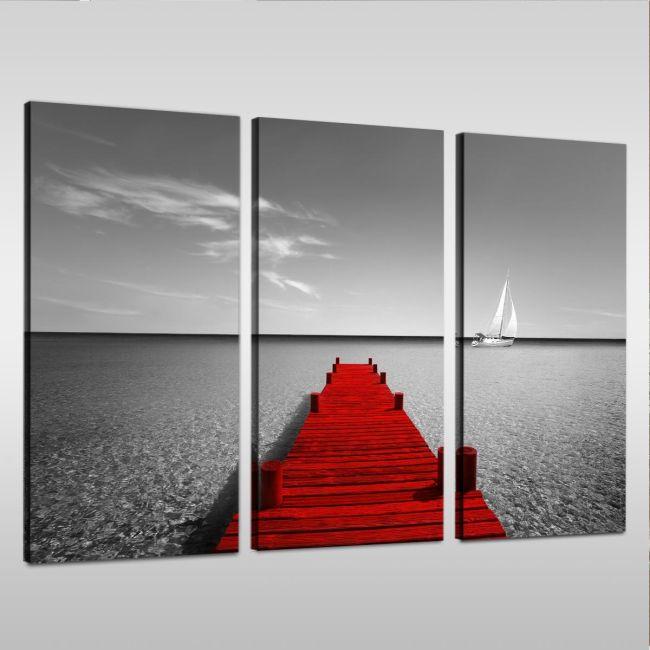 Πίνακας σε καμβά Κόκκινη προβλήτα, Red view, τρίπτυχος