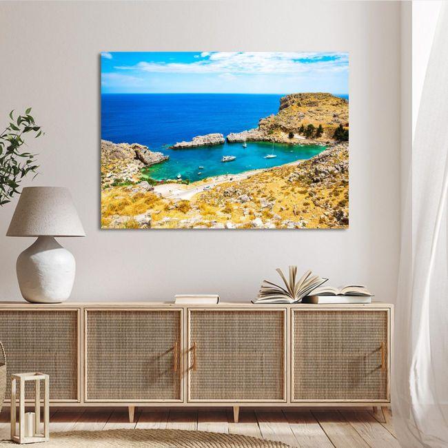 Πίνακας σε καμβά Ρόδος, Beautiful bay with sand beaches on Rhodes Island