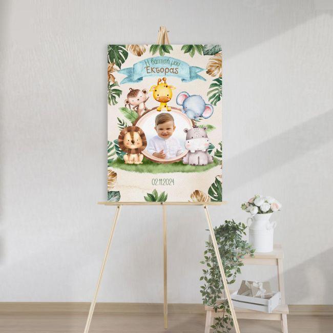 Canvas printwelcome to my baptism, Safari animals with photo 2