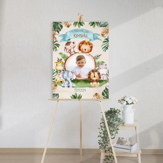 Canvas printwelcome to my baptism, Safari animals with photo 3