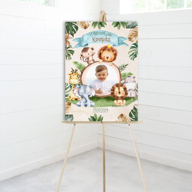 Canvas printwelcome to my baptism, Safari animals with photo 3