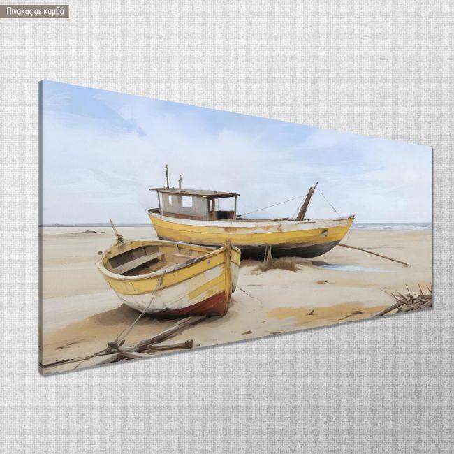 Πίνακας σε καμβά Boats on shore, πανοραμικός