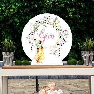 Wooden printed sign, Vintage little girl and flowers