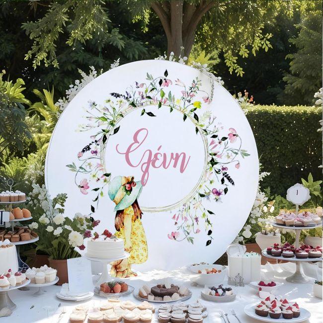 Wooden printed sign, Vintage little girl and flowers