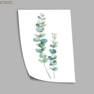 Green leaves in watercolor, αφίσα, κάδρο