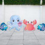 Wooden figures set, Octopus Crab, fishes