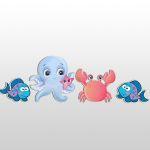 Wooden figures set, Octopus Crab, fishes