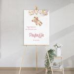 Canvas print welcome to my baptism, Bear with Balloons girly
