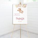 Canvas print welcome to my baptism, Bear with Balloons girly