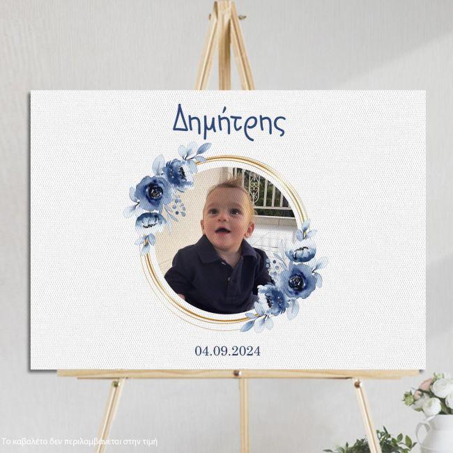 Canvas print Baptism Wishes board with photo for boys