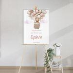 Canvas print welcome to my baptism, Bear with Balloons girly 2