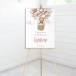 Canvas print welcome to my baptism, Bear with Balloons girly 2