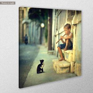 Τετράγωνος πίνακας σε καμβά The piper and the cat 2