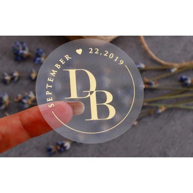 Stickers labelsmarriage initials circle gold