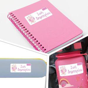 School Stickers labels watercolor flowers