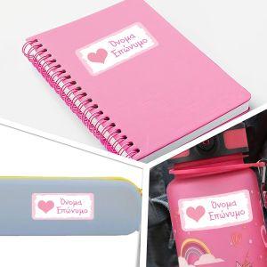 School Stickers labels Pink Heart