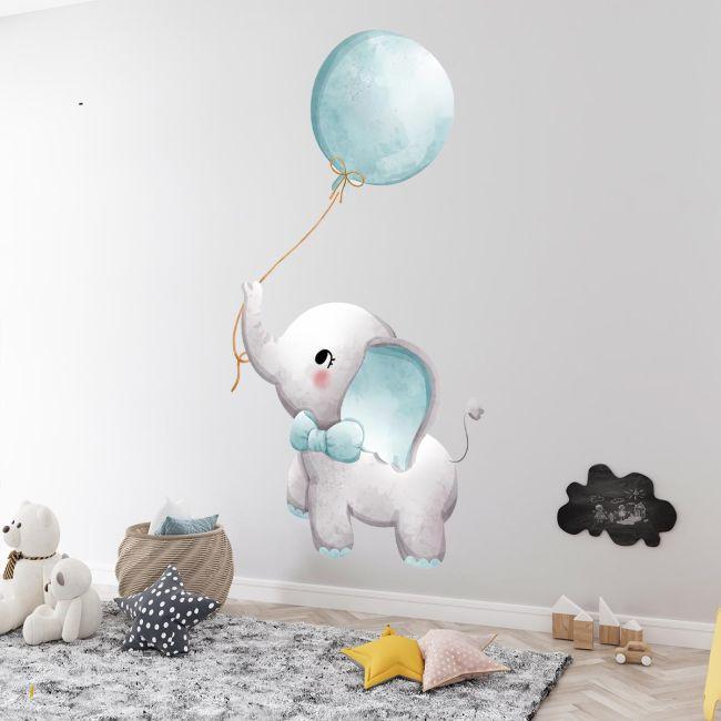 Wall sticker, Blue elephant and Ballon