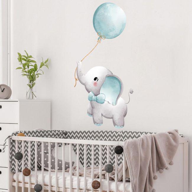 Wall sticker, Blue elephant and Ballon