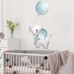 Wall sticker, Blue elephant and Ballon